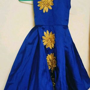 Ink Blue Color Silk Cotton Frock