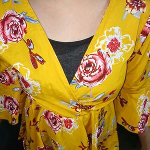 Floral Printed Mustard Colour Top