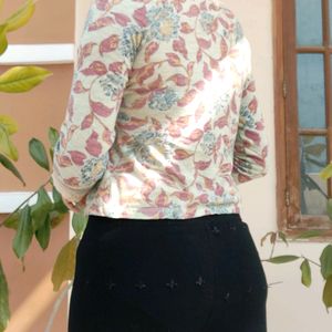 Vintage, Floral Pattern, Lace Details Green Top