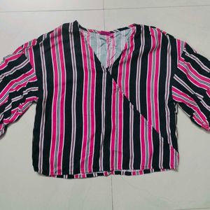 Women Striped Wrap Top