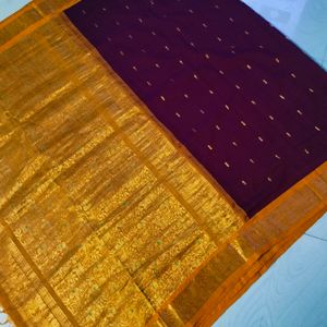 Maroon Colour Cotton Pure Gadwal Saree