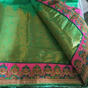 Parrot Green Banarasi Silk Saree