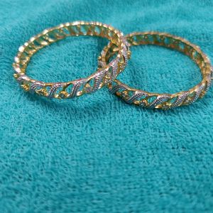 Gold Plated AD Studded Bangles Pair 22 Size