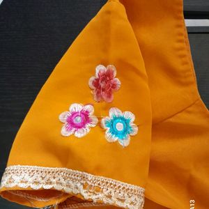 Flower Embroidered Orange Saree