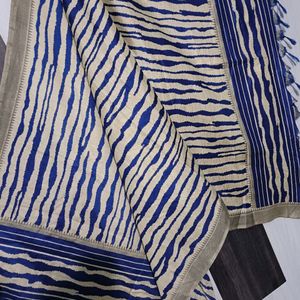 Chanderi Silk Beige And Navy Blue Dupatta