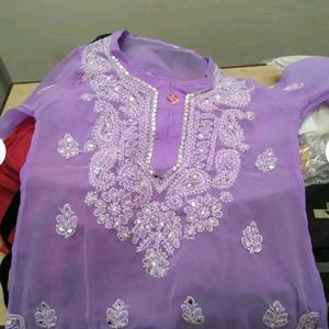 Levender Purple Chikan Mirror Kurti Set