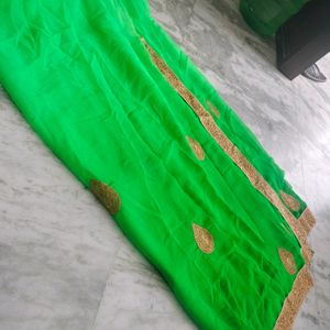 Home Made embroidery green colour designing sari