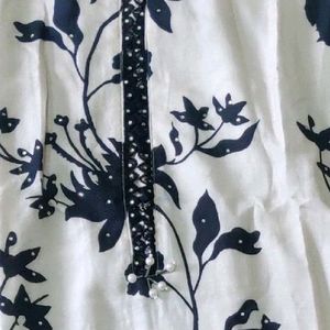 Beautiful Black - White Kurta Fabric Maslin