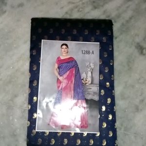 Fancy Banaras Blue And Pink Combo Saree