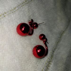 Red Shiny Marble Colour Studs , Two In One