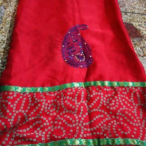 Red Chiffon Saree