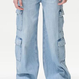 Denim Wide Leg Cargo Jeans