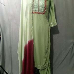 Kurta And Palazzo Set With Dyed Dupatta