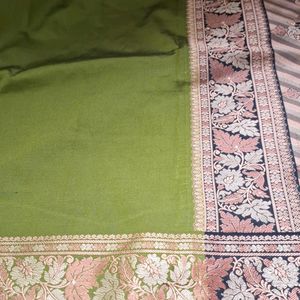 Olive Green Art Silk With Very Rich Black Pallu