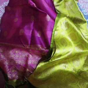 New Pure Art Silk Saree With Contrast Blouse Piece