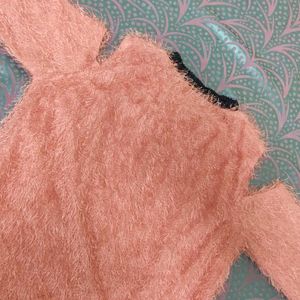 Cute Pink Furry Top With Shoulder Cut