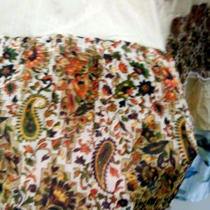 Cream And Brown Floral Skirt