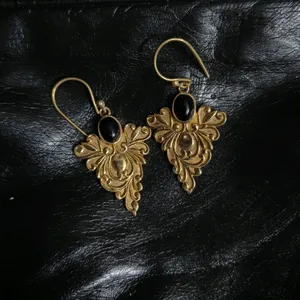 Onyx Studded Brass Danglers