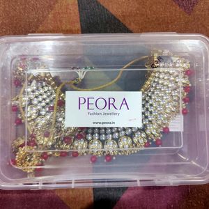 Kundan Necklace Heavy, Peora Gold Toned & Red Kundan Embellished Jewellery Set