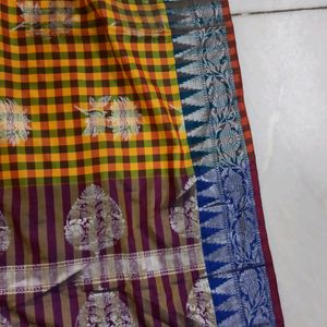 Banarasi Silk Multicolour Box Design Saree