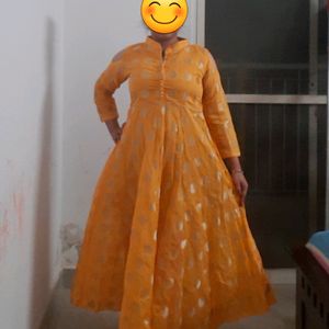 Haldi Yellow Kurti Long Dress Frock. Embroidery.