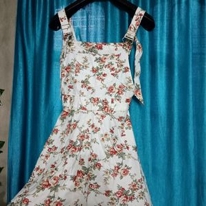 White Floral Overall Dress