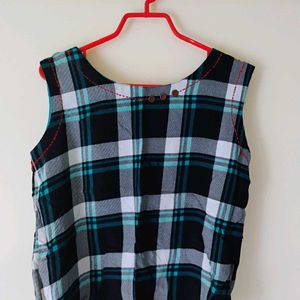 Blue Checked Embroidered Straight Crop Top