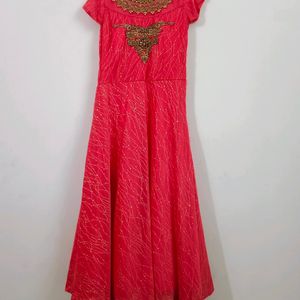 Coral Pink Ethnic Gown With Duppatta