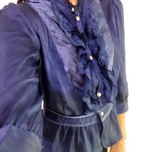 Korean Navy Blue Lace Shirt Top