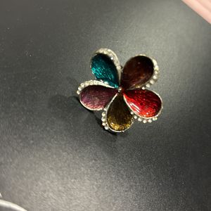 Multi Colour Silver Flower Ring