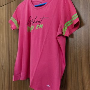 Regular Fit Gym Wear Pink T Shirt