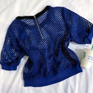 Pinterest Navy Blue Mesh Top