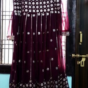 New Purple Heavy Embroidered Ethnic Gown Frock