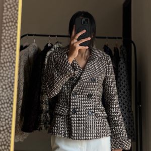 Woven Tweed Brownish Cream Blazer