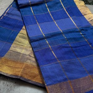 Royal Blue Cotton Silk Checked Design Saree