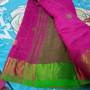 New Linen Saree With Blouse Pis Attached