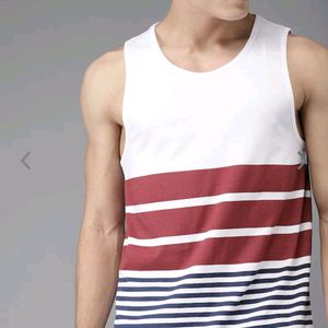 Here&Now White Striped Sleeveless Tank T-shirt