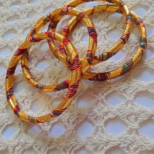 Hand-decorated Bangles,Multicolour Thread Set Of 4