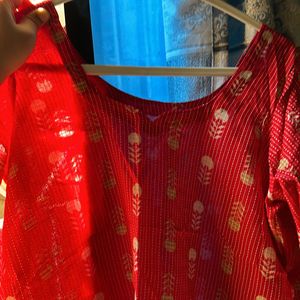 STRAIGHT PURE COTTON KURTA RED NEW