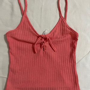 Peach Tank Top With Front Tie Up