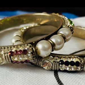 White Pearl And Sequin Heavy Bangles