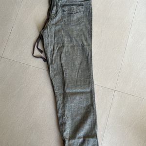 Olive Green Ribbed Cotton Trouser