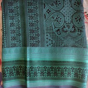 Seagreen Dual Shaded Saree With Black Print