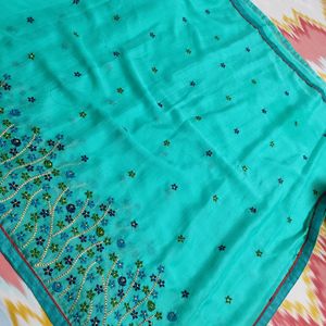 Flower Embroidery Green Saree