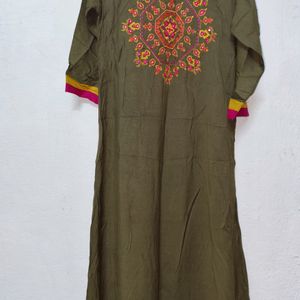 Olive Colour Anarkali Shape Kurta