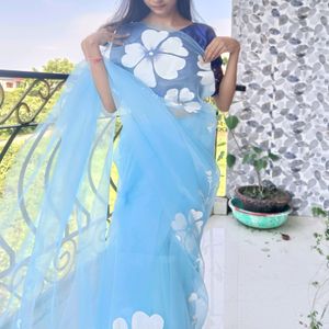 Hand-painted Organza Saree And Suit