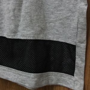 Black Mesh Sleeves Grey T-shirt For Women