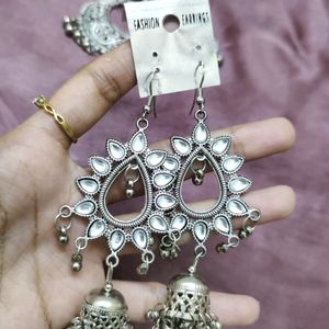 Oxidised Silver Jhumkas Set Of 2