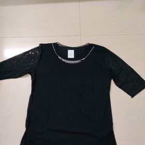 Black Net Top With Stone Work Around The Neck Line