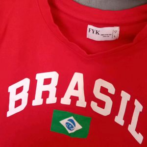 Brazil Print Red Cropped Tee